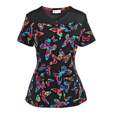 White Cross Scrubs Fly Dye Print Top