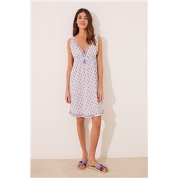 Camisón midi 100% algodón geométrico azul