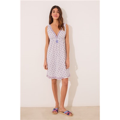 Camisón midi 100% algodón geométrico azul