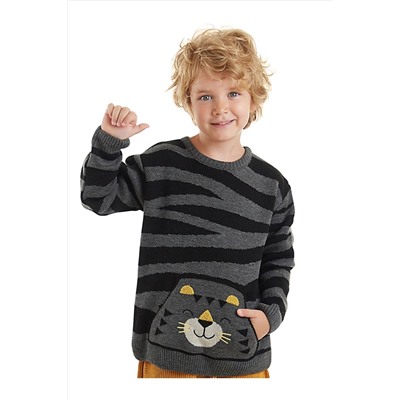 Denokids Kaplan Erkek Çocuk Gri Triko Kazak CFF-23S1-009-V2