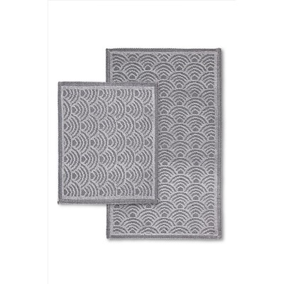 Bluenity Shell Doğal Pamuklu 2'li Banyo Kilim Seti 60x100 50x60 Cm Gri Shell01
