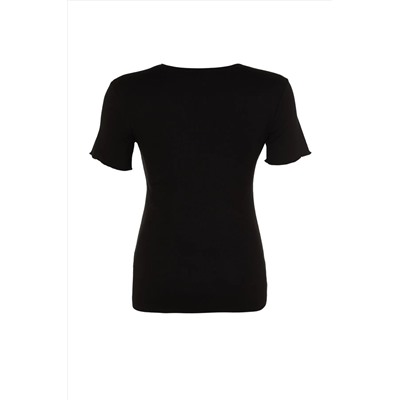 Siyah Fitted/Vücuda Oturan Fitilli Esnek Örme Bluz TBBSS23AF00087