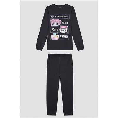 Penti Kız Çocuk Anime Antrasit Pijama Takımı PN028C7523SK-AR15