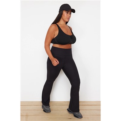 Siyah Fırçalı Soft Kumaş İspanyol Paça Yoga Örme Spor Tayt TBBSS24AY00004