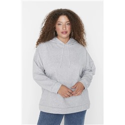 Trendyol Curve Gri Kapüşonlu Kanguru Cepli Örme İnce Sweatshirt TBBAW23AO00022