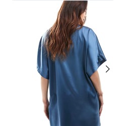 ASOS DESIGN satin oversized mini tshirt dress in steel blue