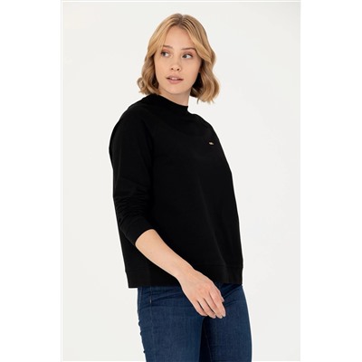 Kadın Siyah Bisiklet Yaka Sweatshirt