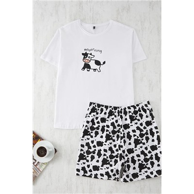 Ekru Animal Desenli Örme Pijama Takımı TBBSS25AI00066