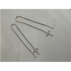 Серьги-продёвки длинные Кресты из серебра с фианитами родированные 925 пробы Са-019р200