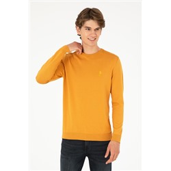 Erkek Slim Fit Bisiklet Yaka Hardal Basic Kazak