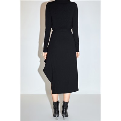 Falda asimétrica de talle alto de lana - Negro