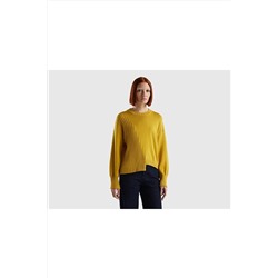 United Colors of Benetton Kadın Hardal Boxy Fit Asimetrik Kesim Kazak Hardal 123P105FD105K