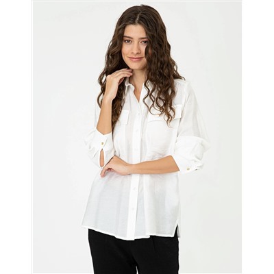 Ekru Comfort Fit Uzun Kollu Gömlek