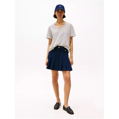 Linen-Blend Stripe V-Neck Top