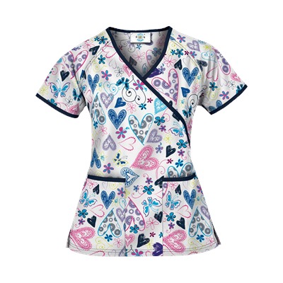 Happy Scrubs® Crazy Hearts White Print Scrub Top
