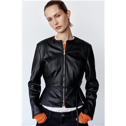 FAUX LEATHER PEPLUM JACKET