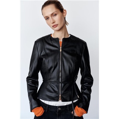 FAUX LEATHER PEPLUM JACKET