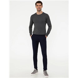 Gri Melanj Slim Fit Bisiklet Yaka Basic Triko Kazak