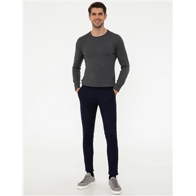 Gri Melanj Slim Fit Bisiklet Yaka Basic Triko Kazak