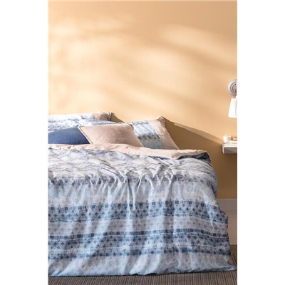 Robin King Size %100 Pamuk Madame Coco Crep Baskılı Nevresim Takımı - Mavi