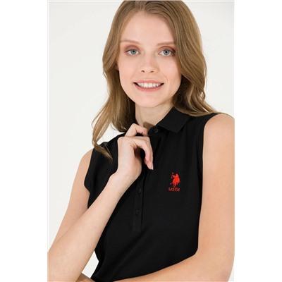 Kadın Siyah Polo Yaka Örme Elbise