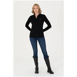 Kadın Siyah Basic Polo Yaka Sweatshirt