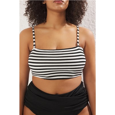 Çok Renkli Çizgili İp Askılı Staplez Büyük Beden Bikini Üstü TBBSS25CT00006