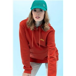Kiremit Kapüşonlu Basic Sweatshirt