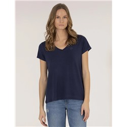 Lacivert Comfort Fit V Yaka Basic Tişört