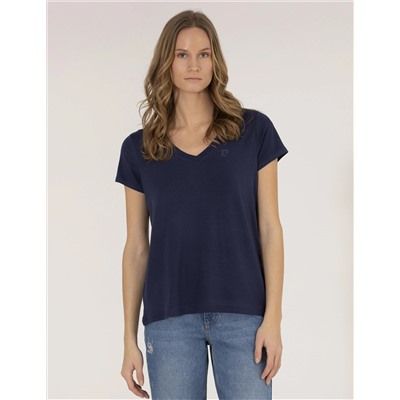 Lacivert Comfort Fit V Yaka Basic Tişört