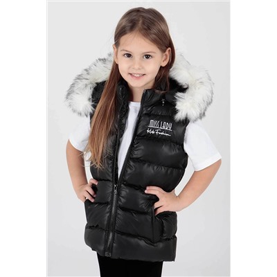 AHENGİM Kız Çocuk Yelek Kız Çocuk Kapüşonlu Şişme Yelek Kürklü Ak215657 1-2-10001100