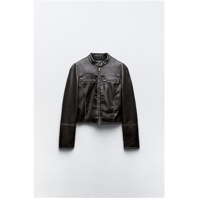 DISTRESSED LEATHER EFFECT JACKET