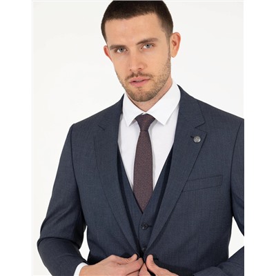 Lacivert Yelekli Slim Fit Takım Elbise