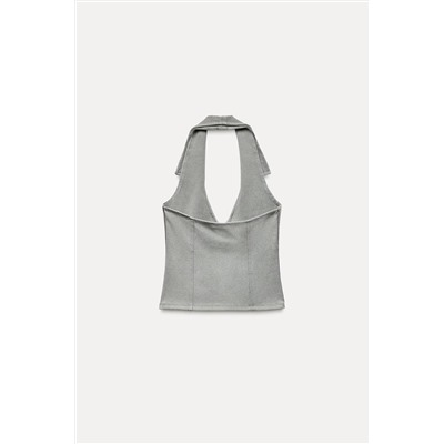 FADED-EFFECT INTERLOCK HALTER POLO TOP