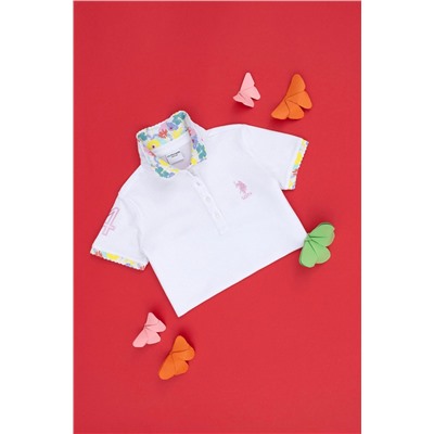 Kız Çocuk Beyaz Basic Polo Yaka Tişört