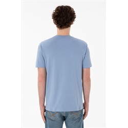 Erkek Regular Fit  V Yaka Mavi Basic Tişört