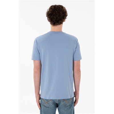 Erkek Regular Fit  V Yaka Mavi Basic Tişört