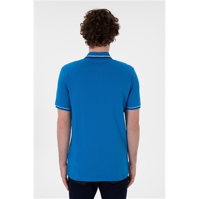 Erkek Regular Fit Polo Yaka Kobalt Mavi Basic Tişört