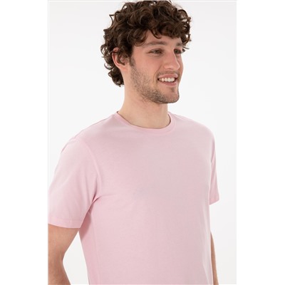 Erkek Regular Fit Bisiklet Yaka Açık Pembe Basic Tişört