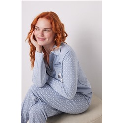 Pijama camisero largo algodón rayas Snoopy