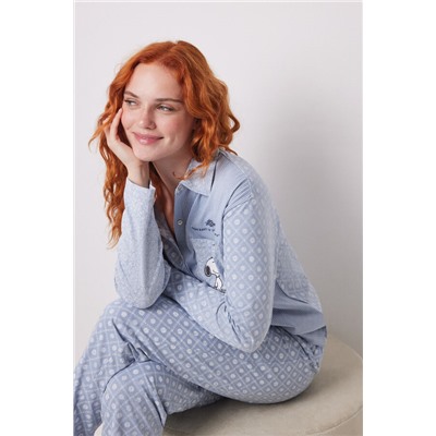 Pijama camisero largo algodón rayas Snoopy