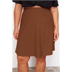 Kahverengi Beli Lastikli Mini Örme Büyük Beden Etek TBBSS23AZ00042
