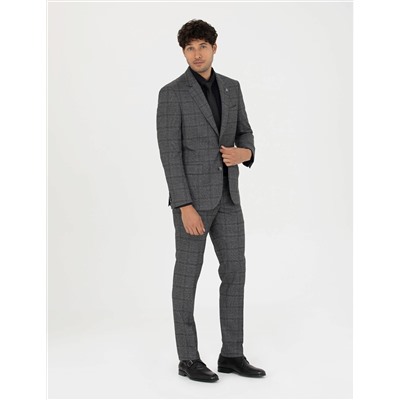 Füme Slim Fit Ekose Takım Elbise