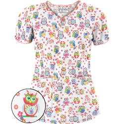 UA Who Done It White Keyhole Print Scrub Top