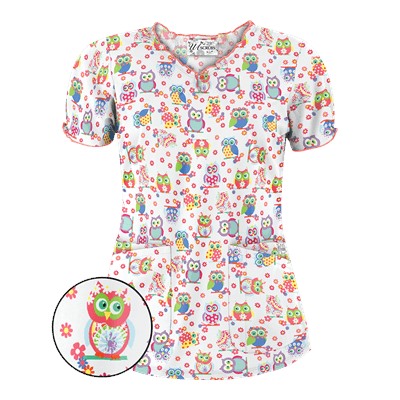 UA Who Done It White Keyhole Print Scrub Top