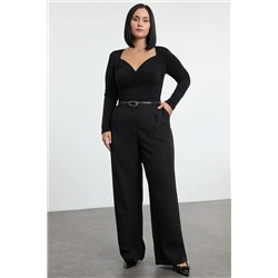Trendyol Curve Siyah Kruvaze Yaka Bodycone Büyük Beden Body TBBAW25CS00008