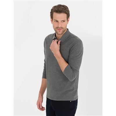 Antrasit Melanj Slim Fit Basic Sweatshirt