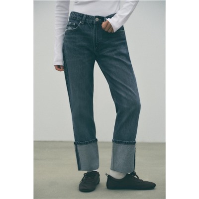 HIGH-WAIST TRF STOVE PIPE FOLDED JEANS