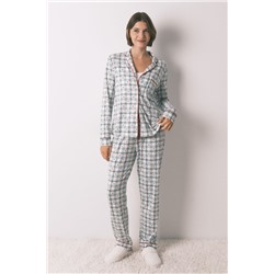 Pijama camisero largo estampado cuadros verde