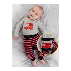 Denokids İtfaiye Erkek Bebek Gri Body Çizgili Tayt-Pantolon Takım CFF-22S1-171